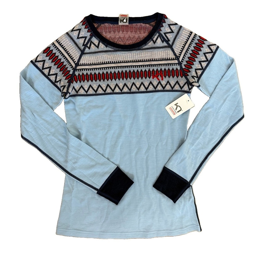 NWT Kari Traa Lokke 100% Wool Thin Base layer LS Top Women's Small Blue Nordic